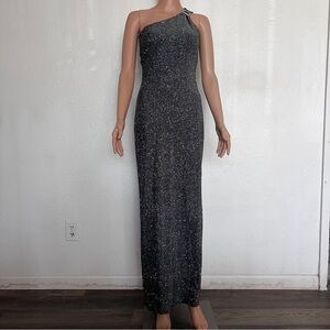 Vintage 90s Jump Silver Glitter Gown Sz 7/8